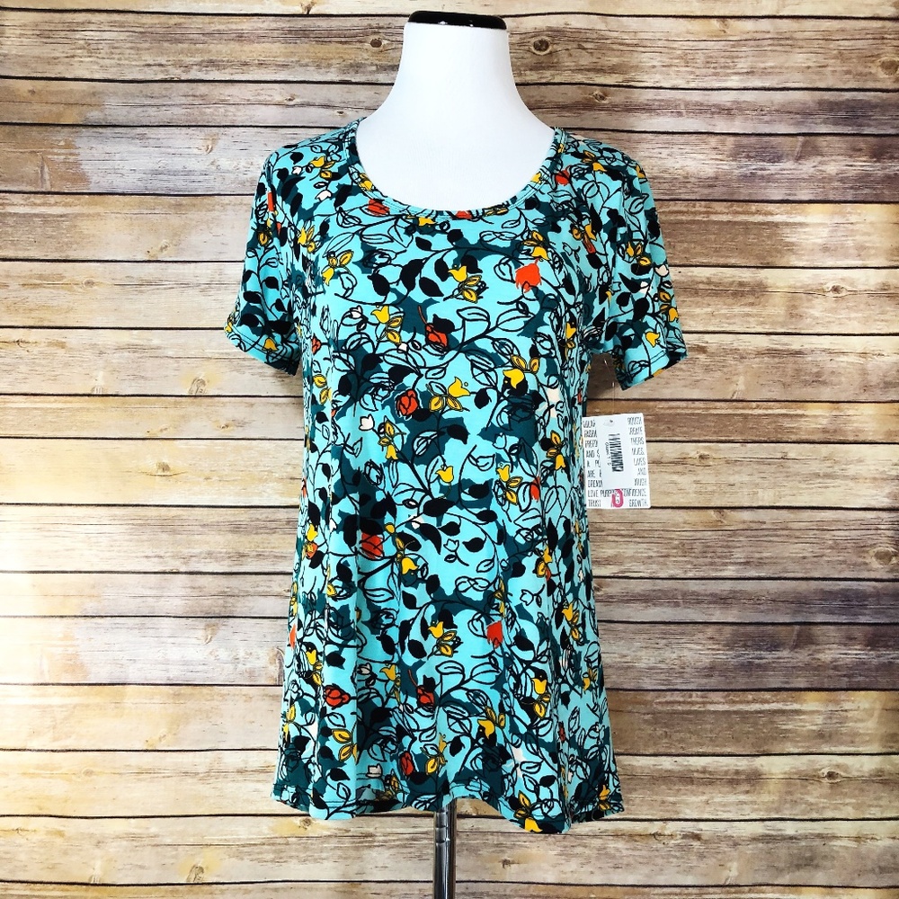 Lularoe Green Floral Short Sleeve Classic Tee